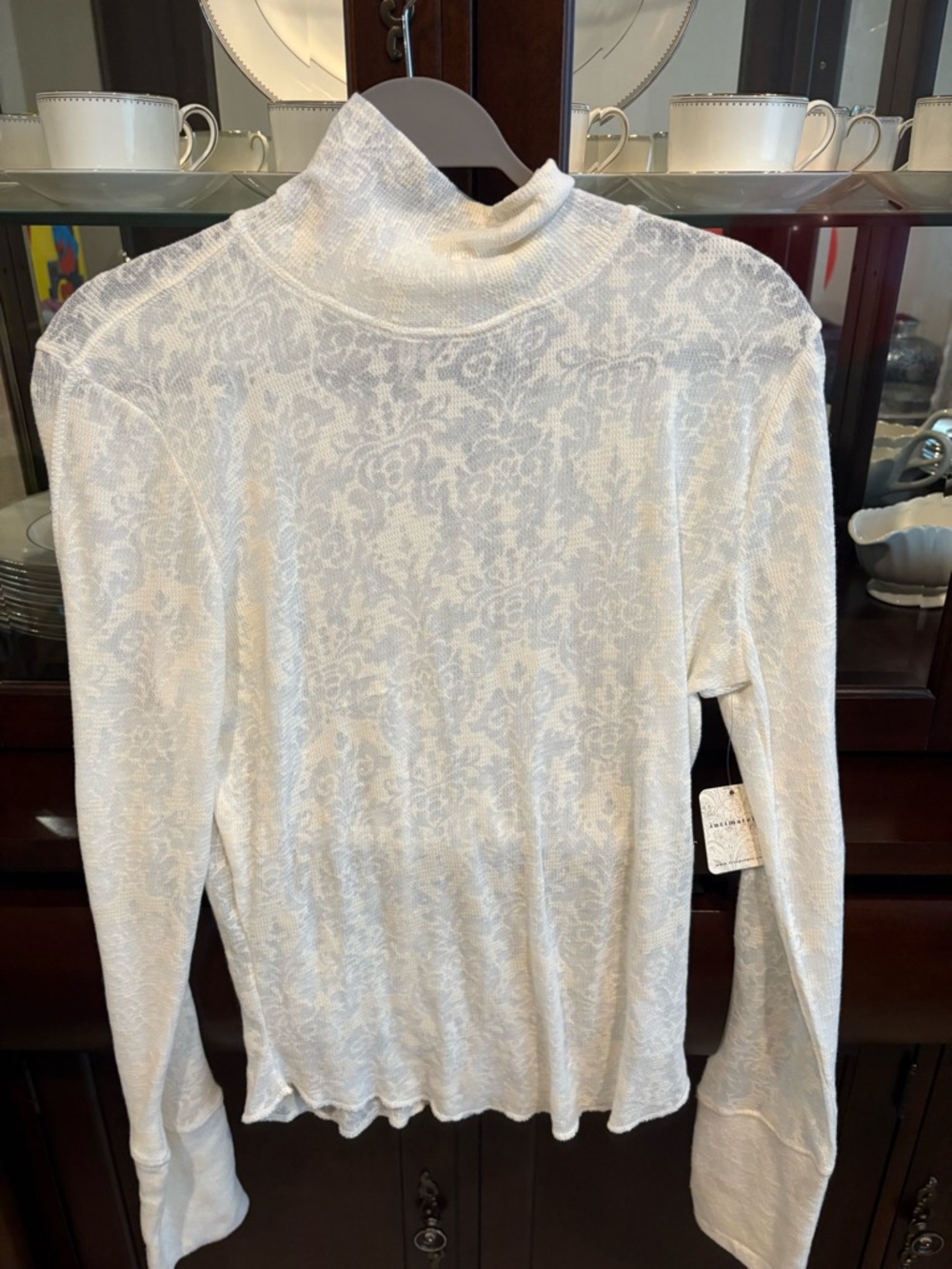 Free People Sheer Ivory Mock Neck Knit Top